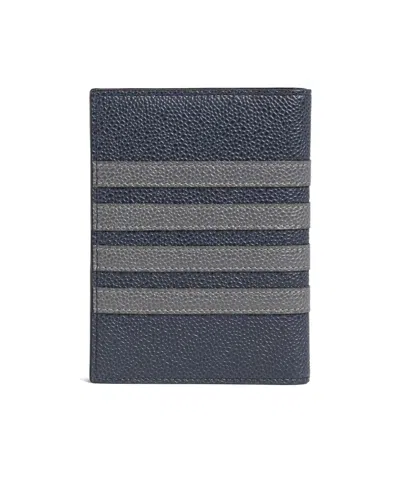 Thom Browne 4-bar Leather Passport Holder In Black