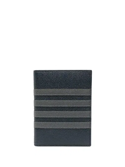 Thom Browne 4-bar Leather Passport Holder In Blue