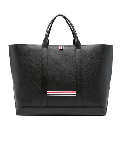 Thom Browne 4-bar Leather Tote Bag In Black