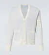 Thom Browne Blue Linen Cotton 4-bar Relaxed Fit Cardigan In Blue
