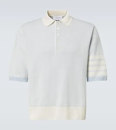 Thom Browne 4-bar Linen And Cotton Polo Shirt In Blue
