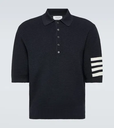 Thom Browne 4-bar Linen And Cotton Polo Shirt In Blue