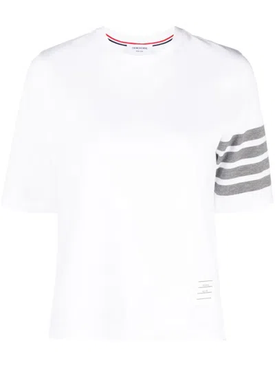 Thom Browne Short Sleeve T-shirt W/ 4 Bar Stripe In White