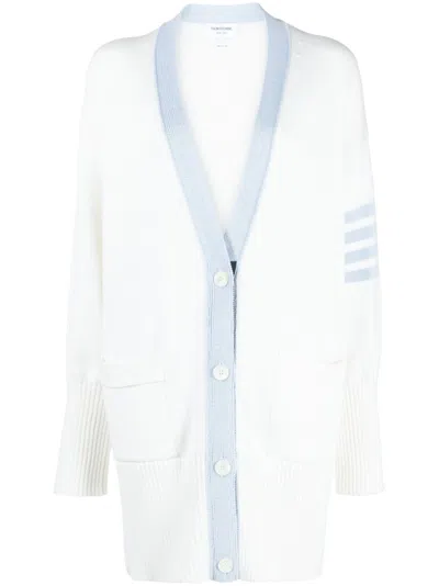 THOM BROWNE THOM BROWNE 4 BAR LONG COTTON CARDIGAN WHITE