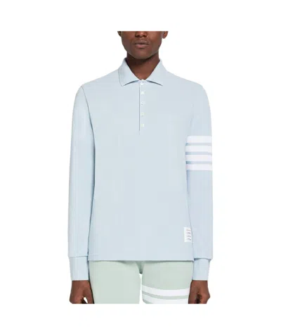 Thom Browne 4-bar Long-sleeve Polo Shirt In Blue