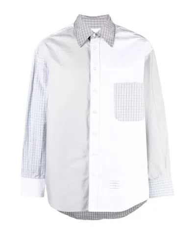 THOM BROWNE THOM BROWNE LOGO PATCH PANELLED SHIRT