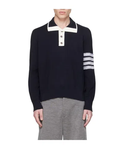 Thom Browne 4-bar Long-sleeved Polo Shirt In Black