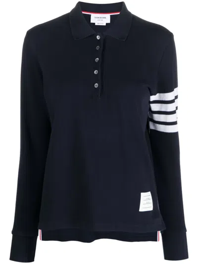 Thom Browne 4-bar Long-sleeved Polo Shirt In Blue