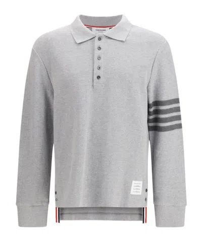 Thom Browne 4-bar Long-sleeved Polo Shirt In Gray