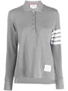 Thom Browne 4-bar Long-sleeved Polo Shirt In Grey
