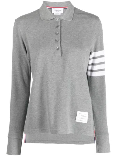 Thom Browne 4-bar Long-sleeved Polo Shirt In Grey