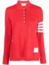 Thom Browne 4-bar Long-sleeved Polo Shirt In Red