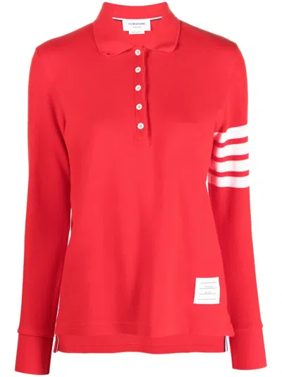 Thom Browne 4-bar Long-sleeved Polo Shirt In Red