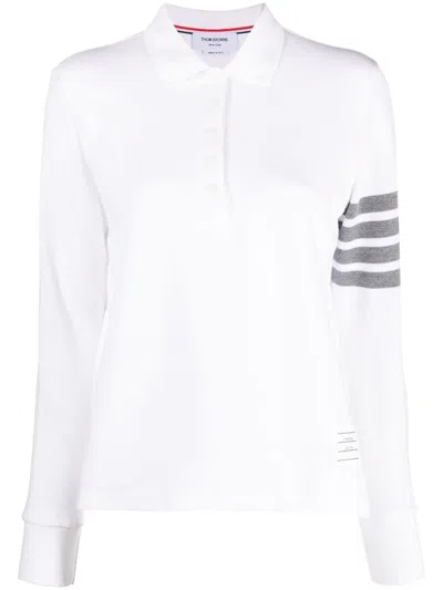 Thom Browne Hector 4-bar Long-sleeve Polo Shirt In White