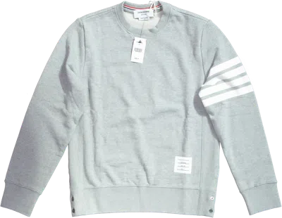 Thom Browne 4-bar Loopback Crewneck Sweatshirt In Grey Cotton