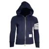 Thom Browne 4-bar Loopback Zip Hoodie In Navy Cotton In Blue