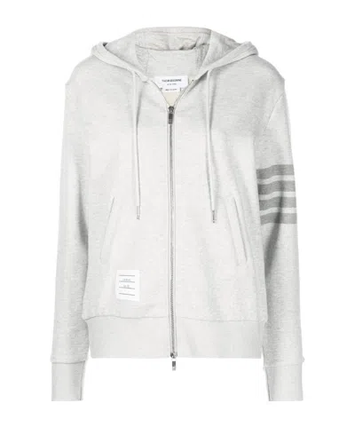 Thom Browne 4-bar Loopback Zip-up Hoodie In White