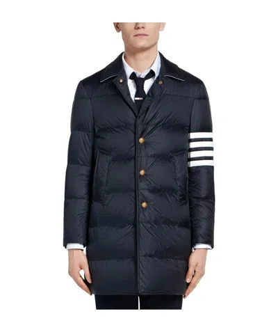 Thom Browne 4-bar Matte Nylon Bal Collar Overcoat In Black