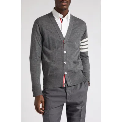 Thom Browne 4-bar Merino Wool Cardigan In Gray