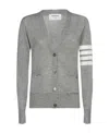 Thom Browne Virgn Wool Cardigan Dress With Sporty Stripe Detail In Gray