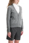 Thom Browne Virgn Wool Cardigan Dress With Sporty Stripe Detail In Grey
