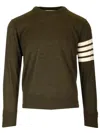 Thom Browne 4-bar Stripes Crewneck Sweater In Green