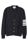 Thom Browne Milano Stitch V Neck Cardigan With 4 Bar In Fine Merino Wool Clothing In Navy