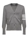 Thom Browne Gestreifter Cardigan Aus Baumwolle Mit Fransen In Gray