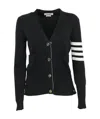 Thom Browne Ladies Navy Cashmere 4-bar Classic V-neck Cardigan In Black