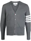Thom Browne Gestreifter Cardigan Aus Baumwolle Mit Fransen In Grey