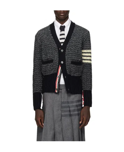 Thom Browne 4-bar Mélange-effect Cardigan In Black