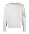Thom Browne Crew Neck Sweatshirt In Classic Loopback With Engineered 4 Bar Stripe In White