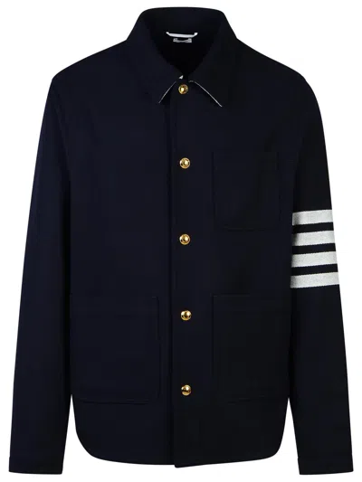 THOM BROWNE 4 BAR NAVY WOOL BLEND JACKET