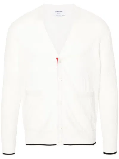 Thom Browne 4-bar Open-knit Cardigan In White