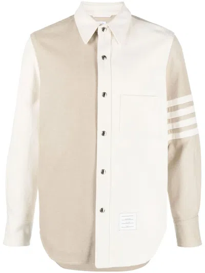Thom Browne 4-bar Patchwork Denim Shirt In Neutrals