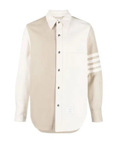 Thom Browne 4-bar Patchwork Denim Shirt In Neutrals