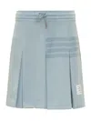 Thom Browne Knitted 4-bar Pleated Skirt In Light Blue