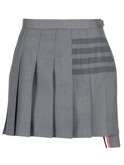 Thom Browne 4-bar Pleated Mini Skirt In Medium Grey