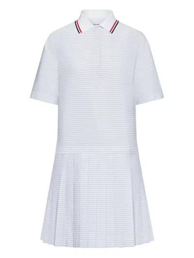 Thom Browne 4-bar Pleated Polo Mini Dress In White
