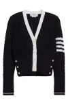 Thom Browne 4-bar Pointelle Cable Virgin Wool Cardigan In Blue