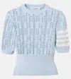 Thom Browne Womens Light Blue Pointelle Cable-knit Cotton T-shirt In Blue