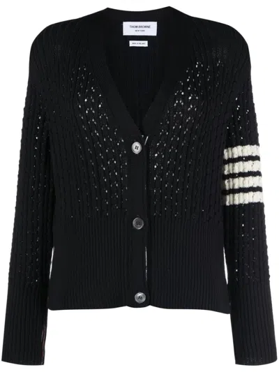 Thom Browne 4-bar Pointelle-knit Virgin-wool Cardigan In Black