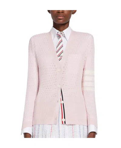 Thom Browne 4-bar Pointelle-stitch Cardigan In Pink