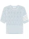 Thom Browne Womens Light Blue Pointelle Cable-knit Cotton T-shirt In Blue