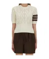 Thom Browne Womens White Pointelle Cable-knit Cotton T-shirt