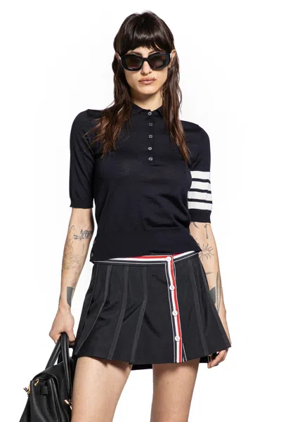 Thom Browne 4-bar Polo In Fine Merino Wool In Black