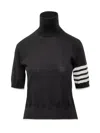Thom Browne Fine Merino Wool Short-sleeve Turtleneck Sweater In Black