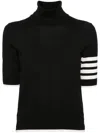 Thom Browne Black Short Sleeve Sweater With 4-bar Detail In Wool Woman In Black