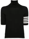 Thom Browne Fine Merino Wool Short-sleeve Turtleneck Sweater In Black