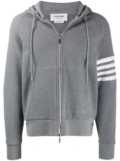Thom Browne 4-bar Raglan-sleeve Waffle Stitch Hoodie In Grey